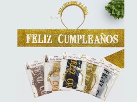 Vincha FELIZ CUMPLEAÑOS con banda STRASS